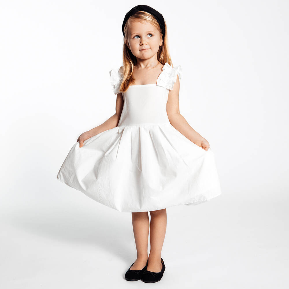 The Tiny Universe-Girls White Ruffle Poplin Dress | Childrensalon Outlet