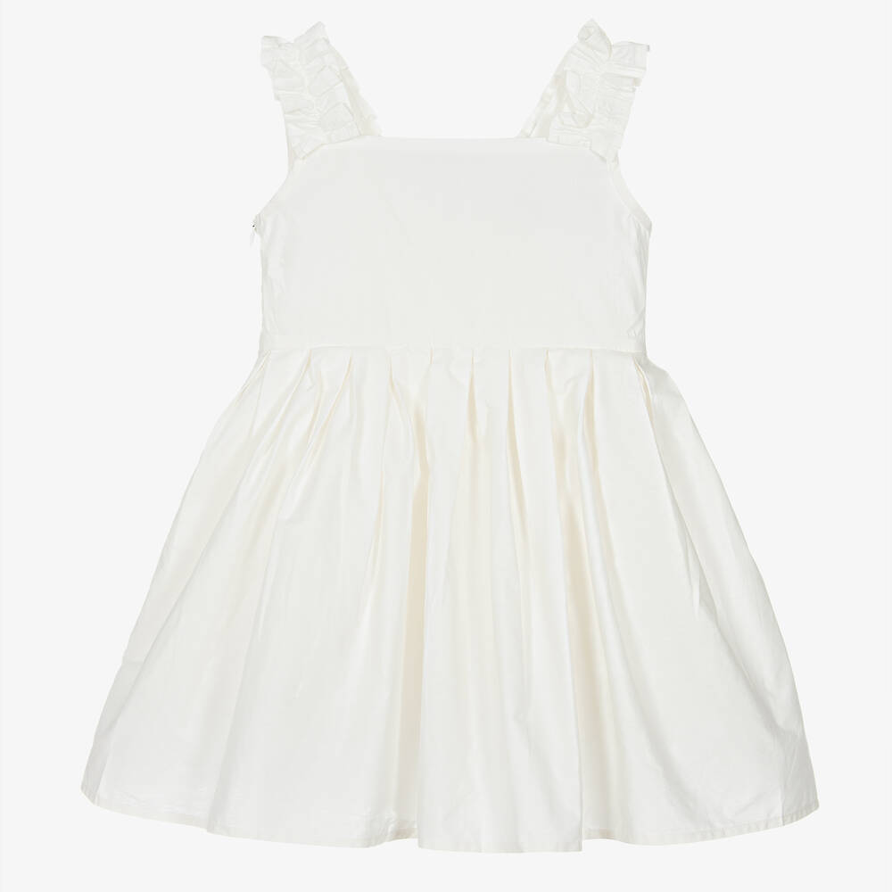 The Tiny Universe - Girls White Ruffle Poplin Dress | Childrensalon