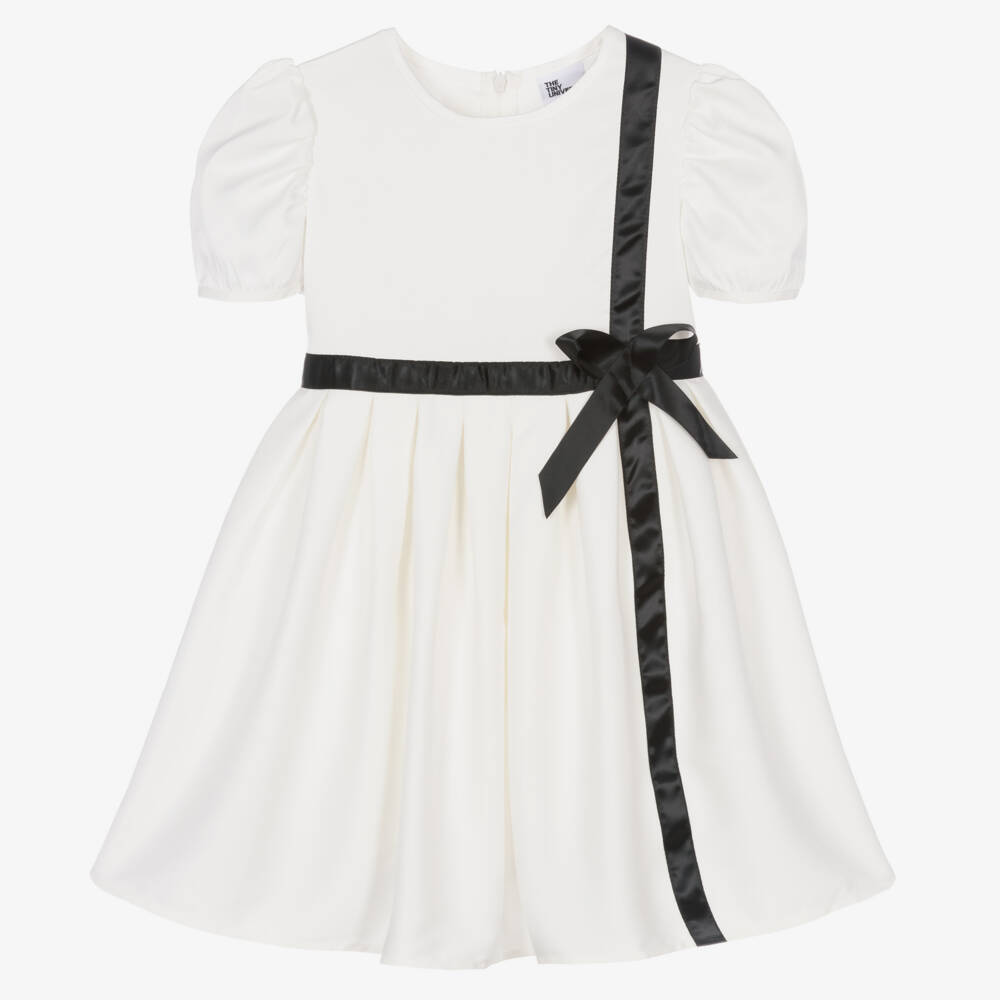 The Tiny Universe-Girls White Satin Bow Dress | Childrensalon Outlet