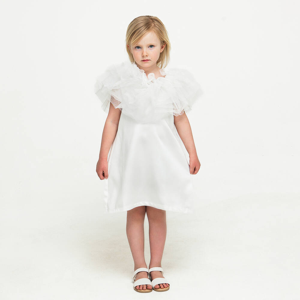 The Tiny Universe-Girls White Satin & Tulle Dress | Childrensalon Outlet