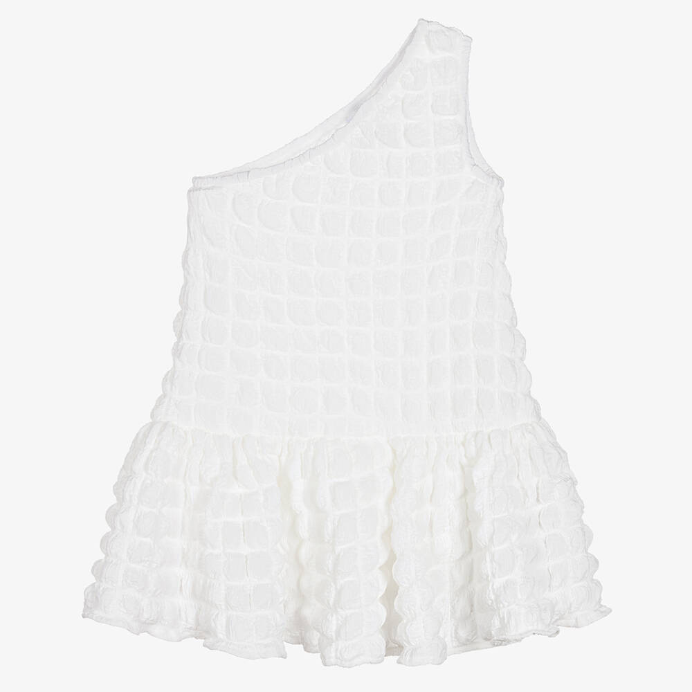 The Tiny Universe - Girls White Textured Square Dress | Childrensalon