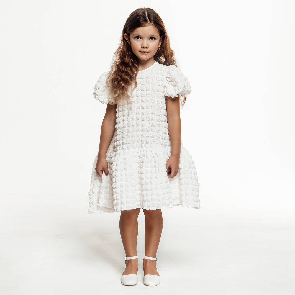The Tiny Universe-Girls White Textured Square Dress | Childrensalon Outlet