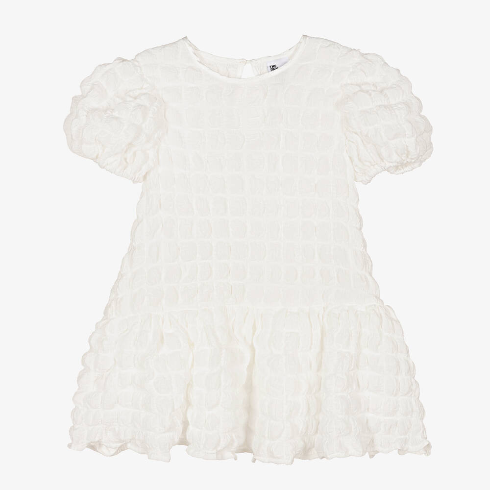 The Tiny Universe - Girls White Textured Square Dress | Childrensalon