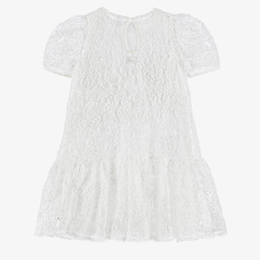 The Tiny Universe-Girls White Tulle Flower Dress With Short Sleeves | Childrensalon Outlet