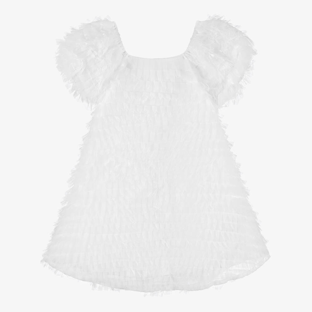The Tiny Universe-Girls White Tulle Puffed Sleeve Dress | Childrensalon Outlet