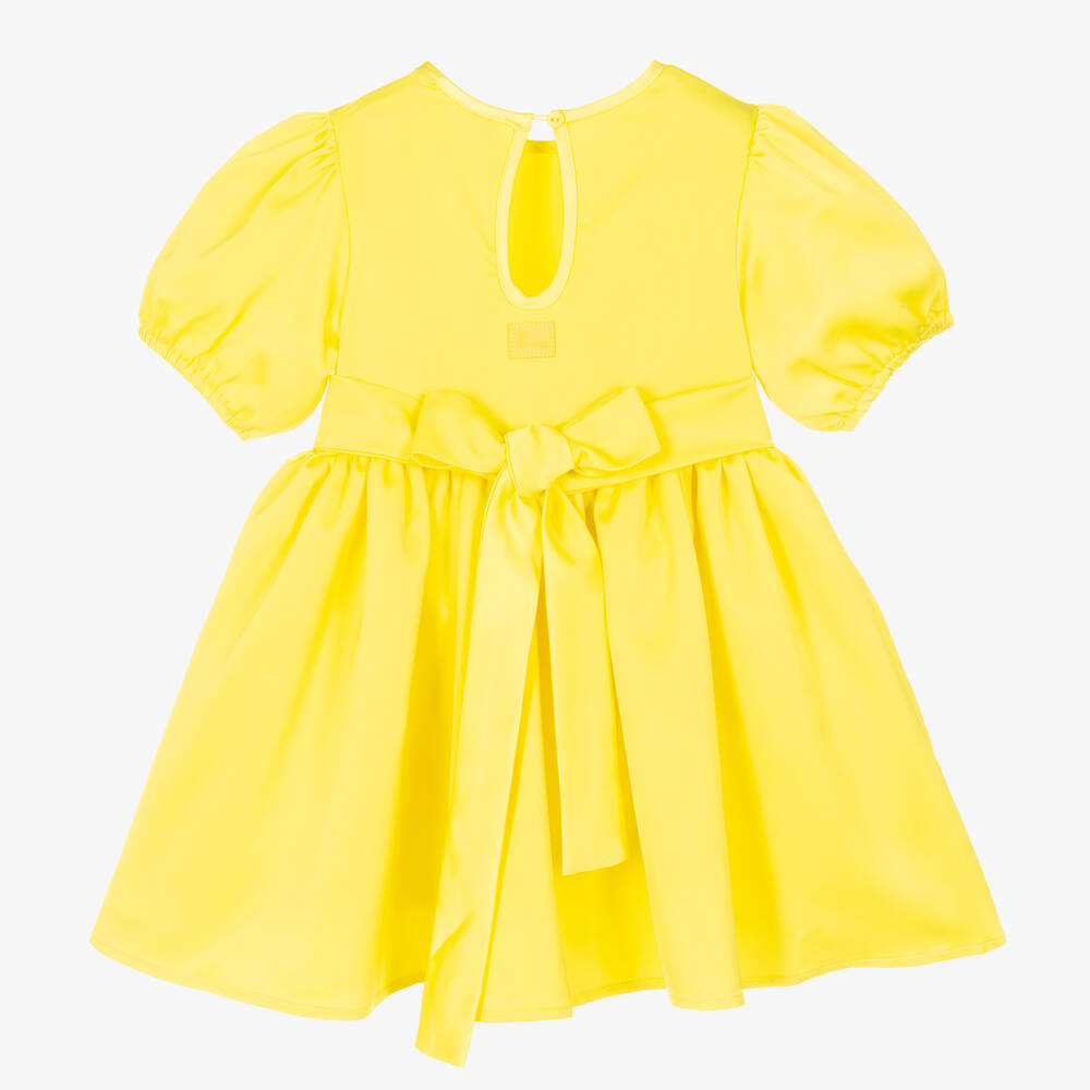The Tiny Universe-Girls Yellow Satin Sash Dress | Childrensalon Outlet