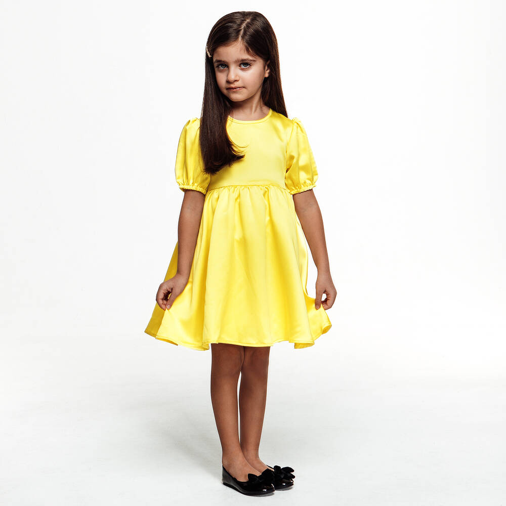 The Tiny Universe-Girls Yellow Satin Sash Dress | Childrensalon Outlet