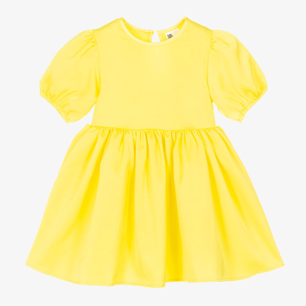 The Tiny Universe - Girls Yellow Satin Sash Dress | Childrensalon