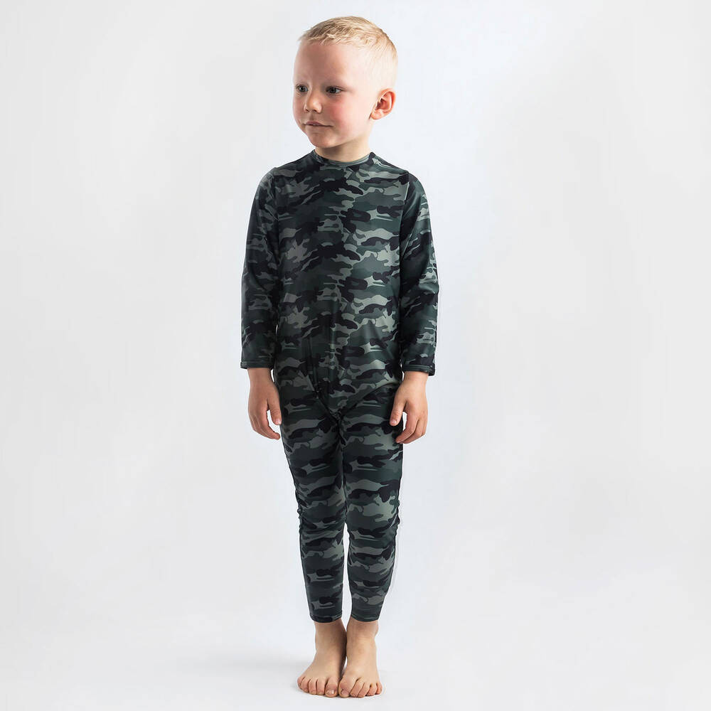 The Tiny Universe-Green Camo Sun Suit (UPF50+) | Childrensalon Outlet