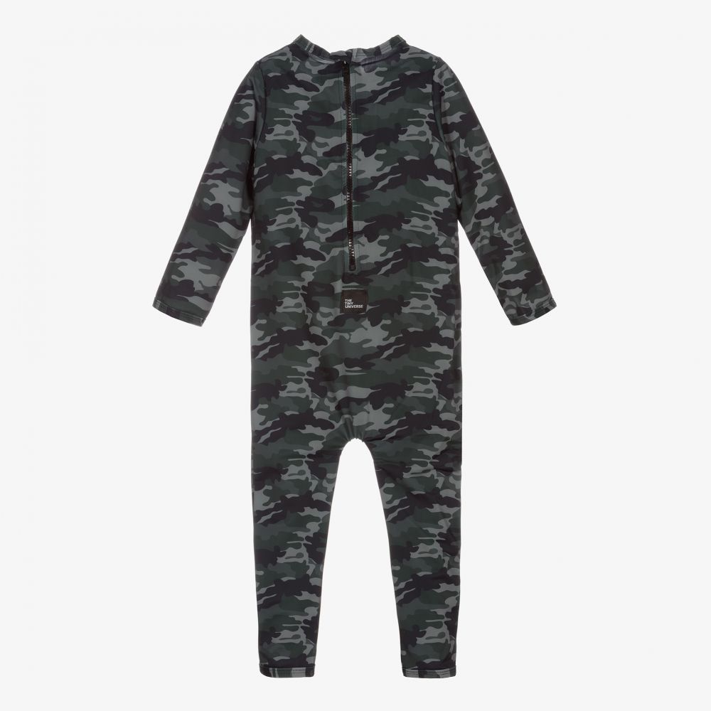The Tiny Universe-Green Camo Sun Suit (UPF50+) | Childrensalon Outlet