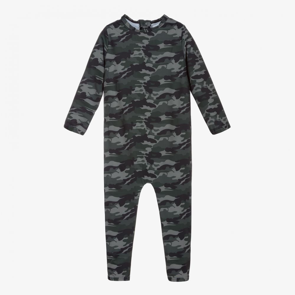The Tiny Universe-Green Camo Sun Suit (UPF50+) | Childrensalon Outlet