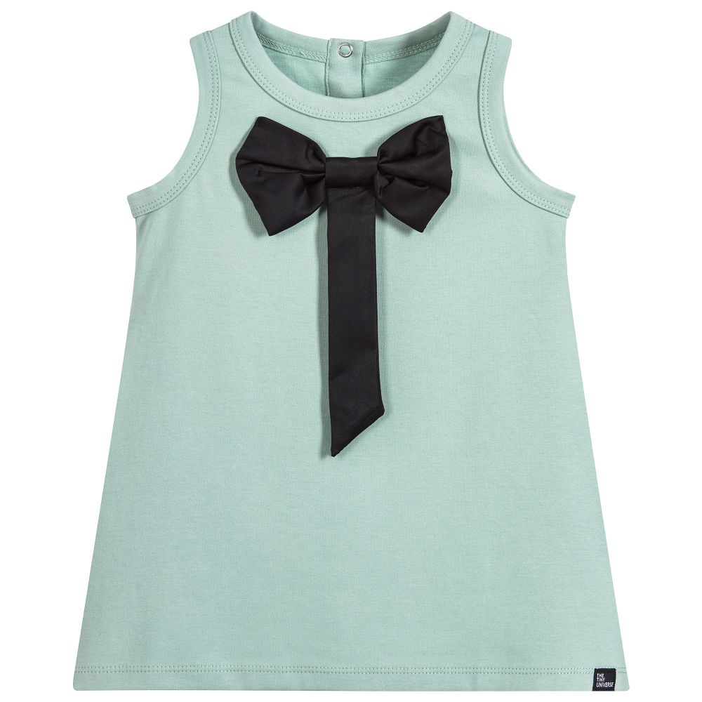 The Tiny Universe - Green Dress with a Black Bow | Childrensalon