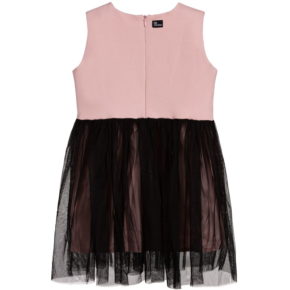 The Tiny Universe-فستان قطن عضوي وتول لون زهري وأسود | Childrensalon Outlet