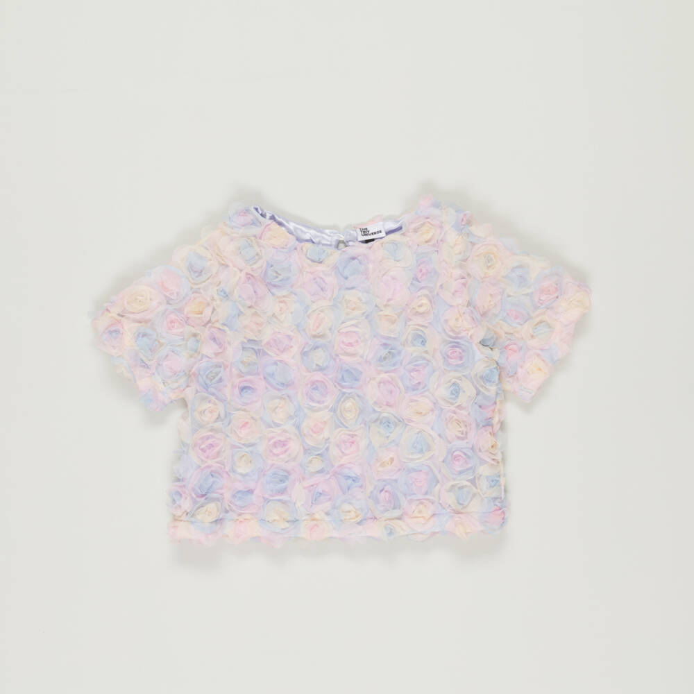 The Tiny Universe-Preloved Girls Pastel Blue Tulle Flower Blouse (4 years) | Childrensalon Outlet