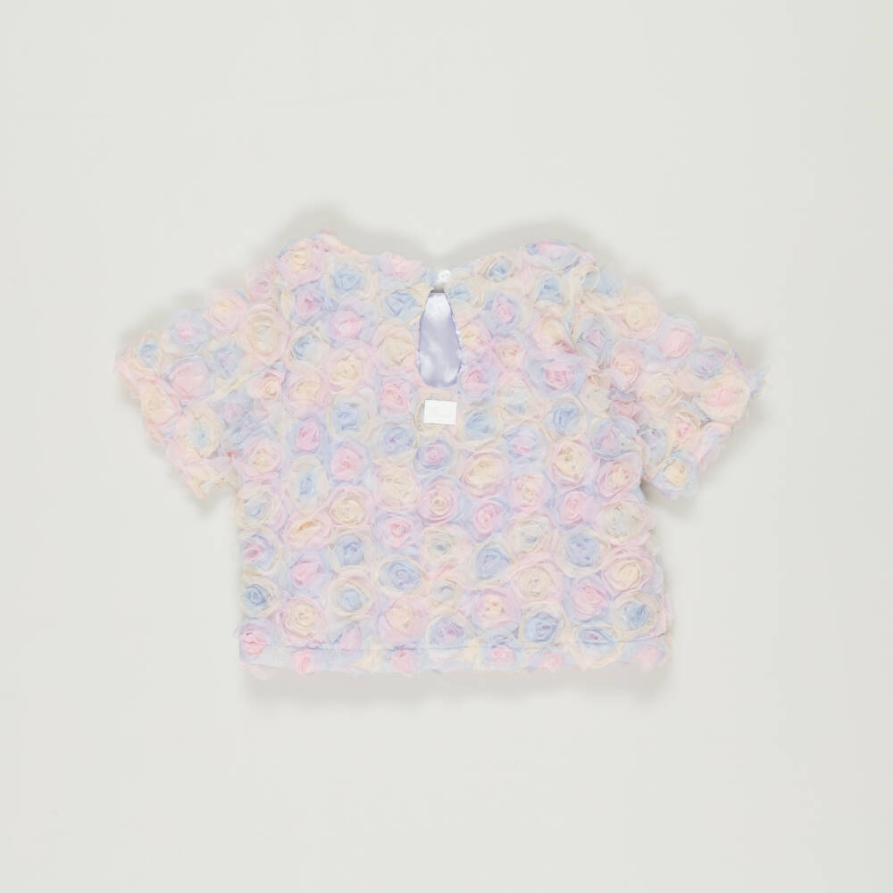 The Tiny Universe-Preloved Girls Pastel Blue Tulle Flower Blouse (4 years) | Childrensalon Outlet
