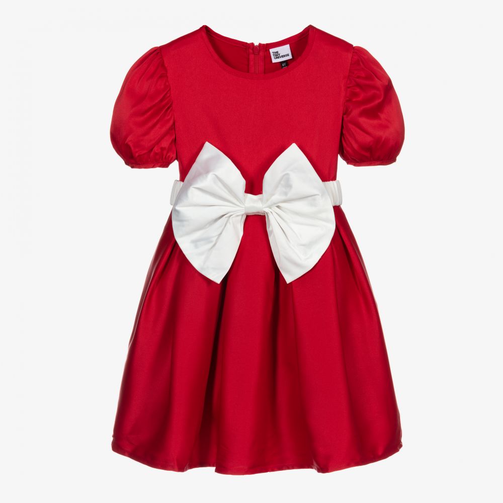 The Tiny Universe - Red Satin Bow Dress | Childrensalon