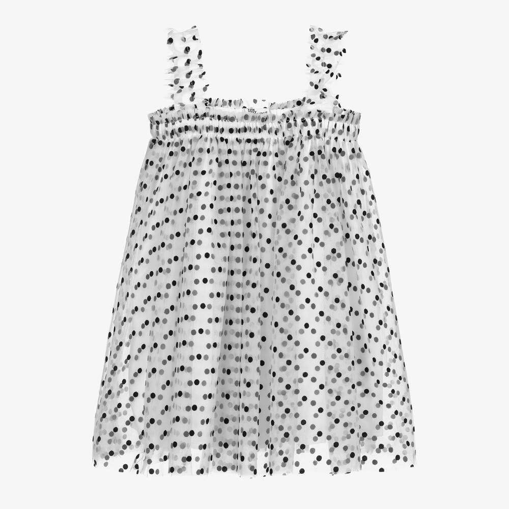 The Tiny Universe-White & Black Polka Dot Tulle Dress | Childrensalon Outlet