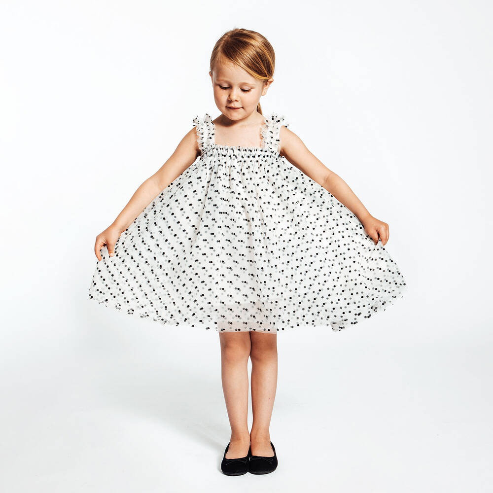 The Tiny Universe-White & Black Polka Dot Tulle Dress | Childrensalon Outlet