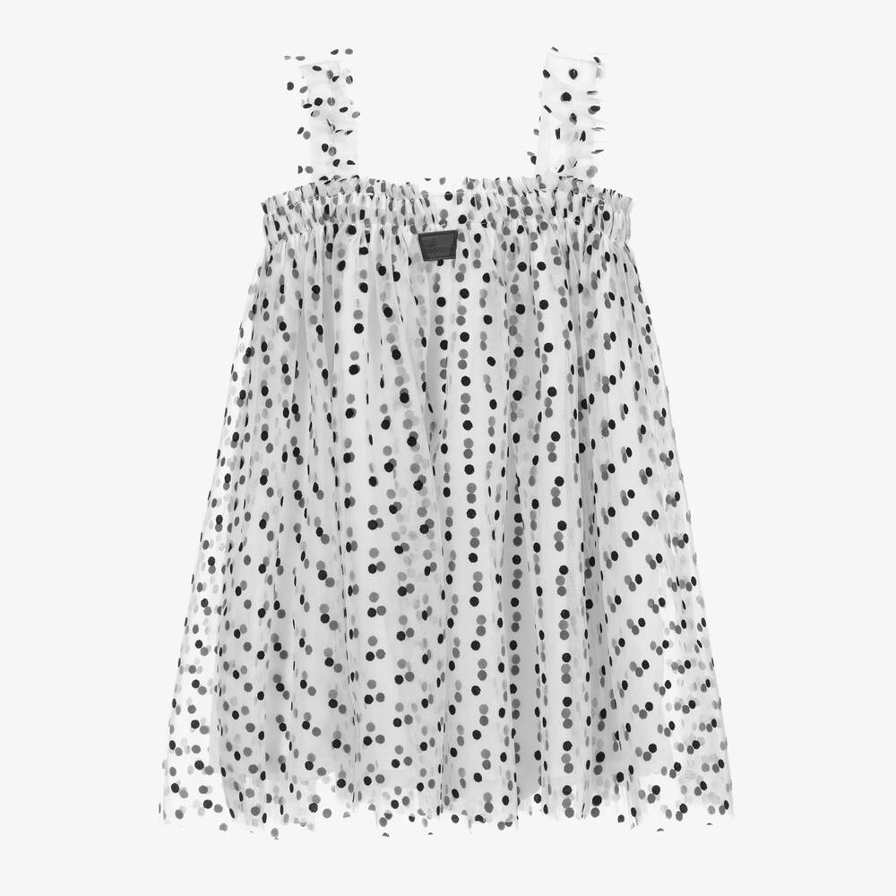 The Tiny Universe-White & Black Polka Dot Tulle Dress | Childrensalon Outlet