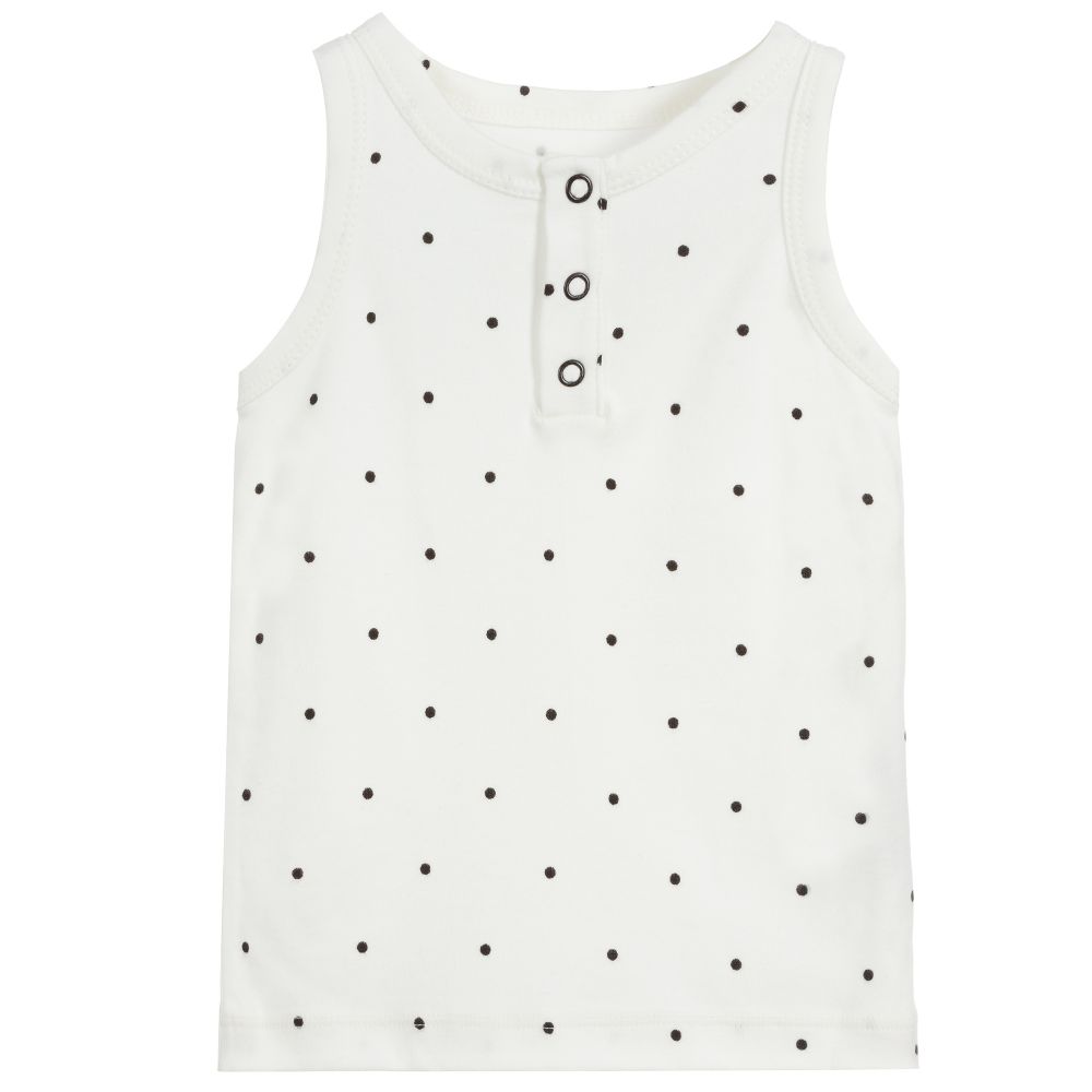 The Tiny Universe - White & Black Spot Vest Top | Childrensalon