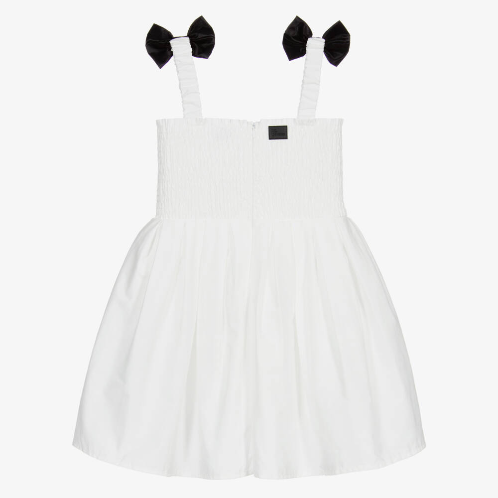 The Tiny Universe-White Cotton Dress with Bows | Childrensalon Outlet