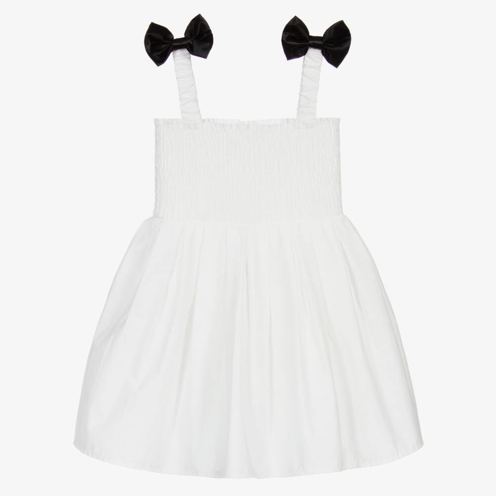 The Tiny Universe-White Cotton Dress with Bows | Childrensalon Outlet
