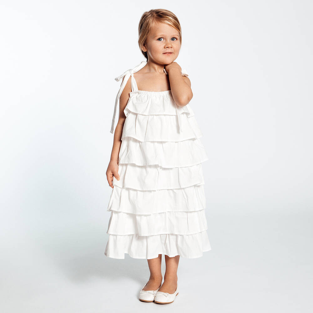 The Tiny Universe-White Cotton Ruffle Dress | Childrensalon Outlet
