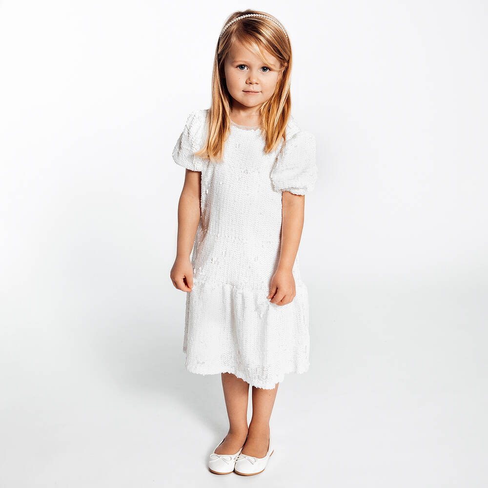 The Tiny Universe-White Sequinned Dress | Childrensalon Outlet