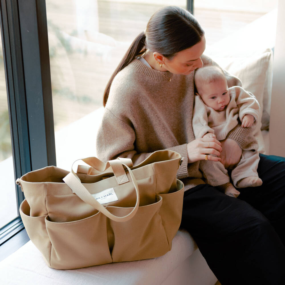 TIBA + MARL-Beige Canvas Pocket Tote Changing Bag (35cm) | Childrensalon Outlet