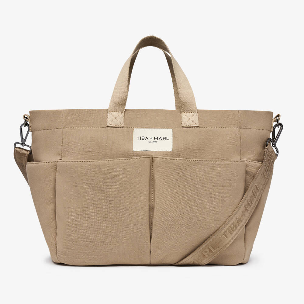 TIBA + MARL-Beige Canvas Pocket Tote Changing Bag (35cm) | Childrensalon Outlet