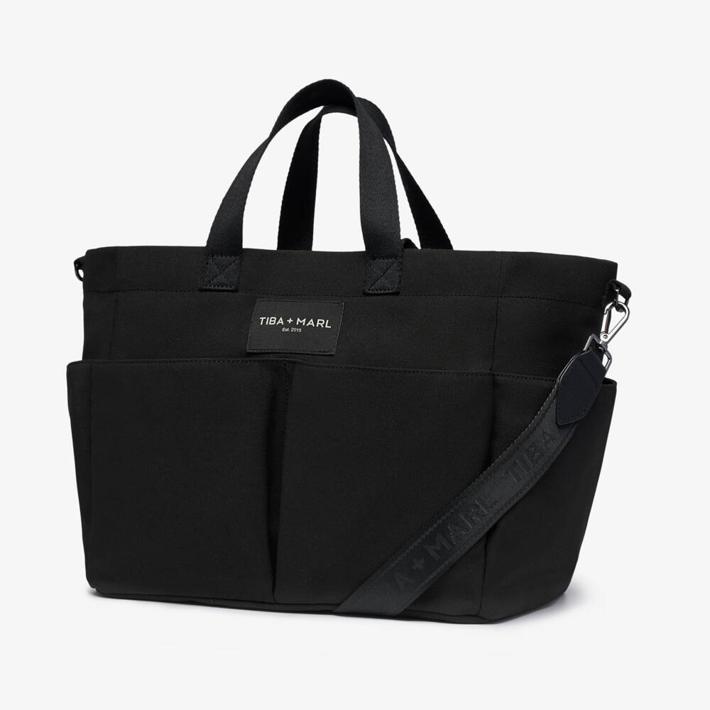 TIBA + MARL-Black Canvas Pocket Tote Changing Bag (35cm) | Childrensalon Outlet