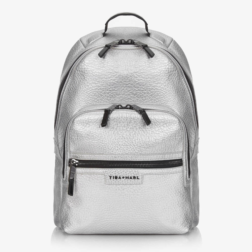 TIBA + MARL-Silver Faux Leather Changing Backpack (42cm) | Childrensalon Outlet