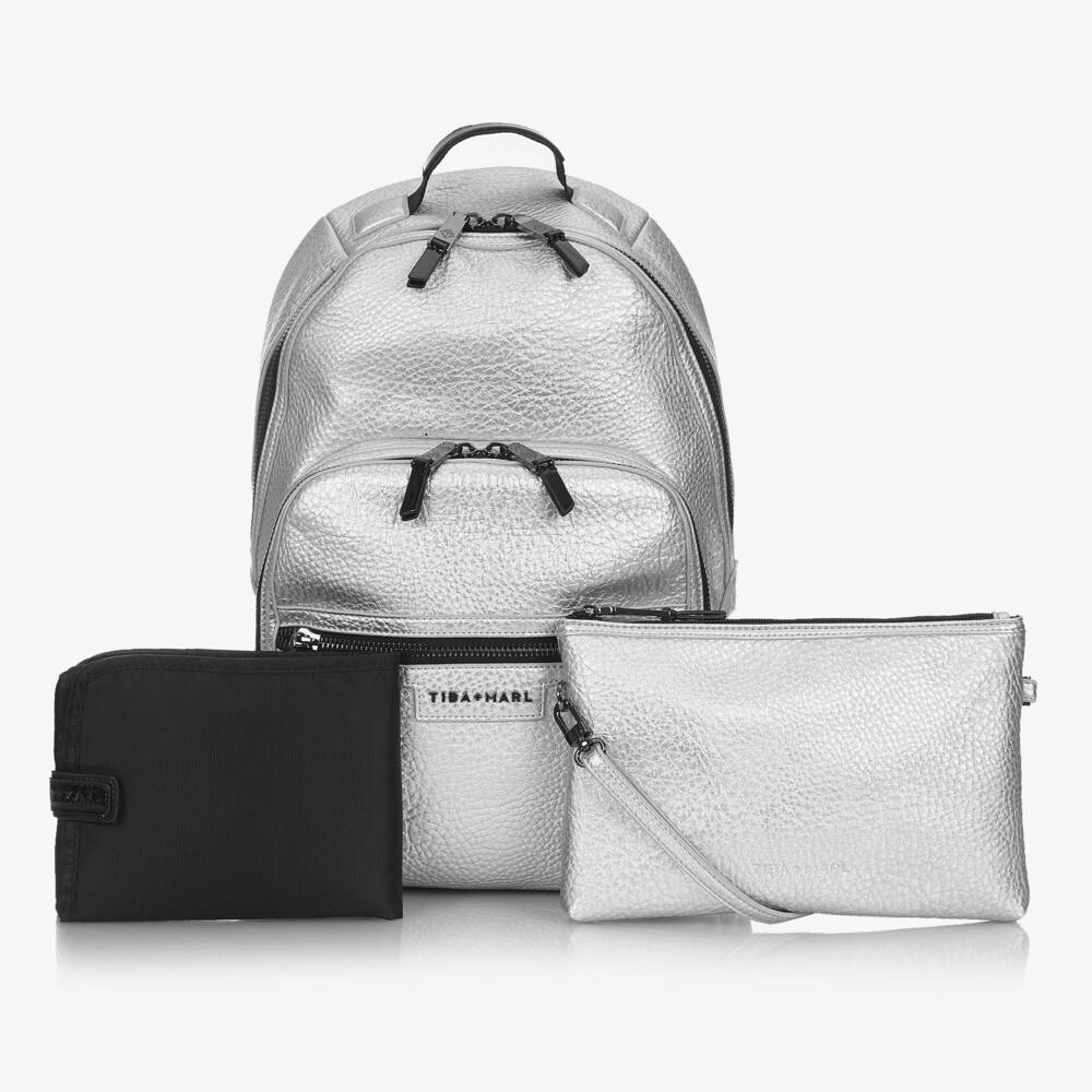 TIBA + MARL-Silver Faux Leather Changing Backpack (42cm) | Childrensalon Outlet