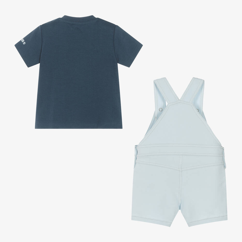 Timberland-Baby Boys Blue Organic Cotton Dungaree Set | Childrensalon Outlet