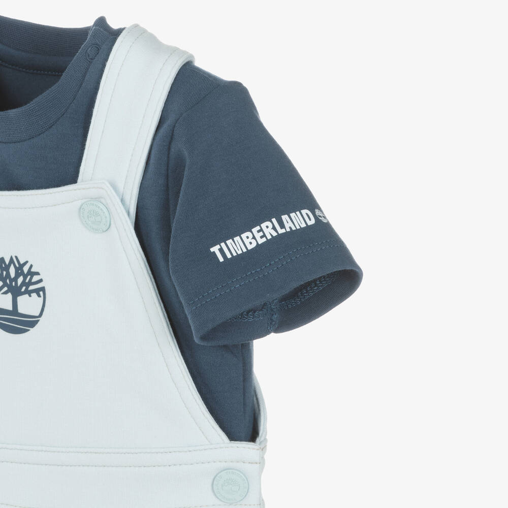 Timberland-Baby Boys Blue Organic Cotton Dungaree Set | Childrensalon Outlet