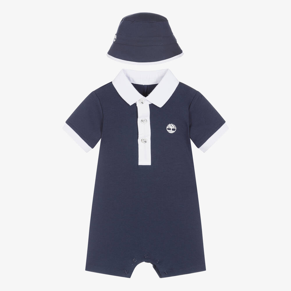 Timberland - طقم تبّان وقبعة قطن لون كحلي للمواليد | Childrensalon