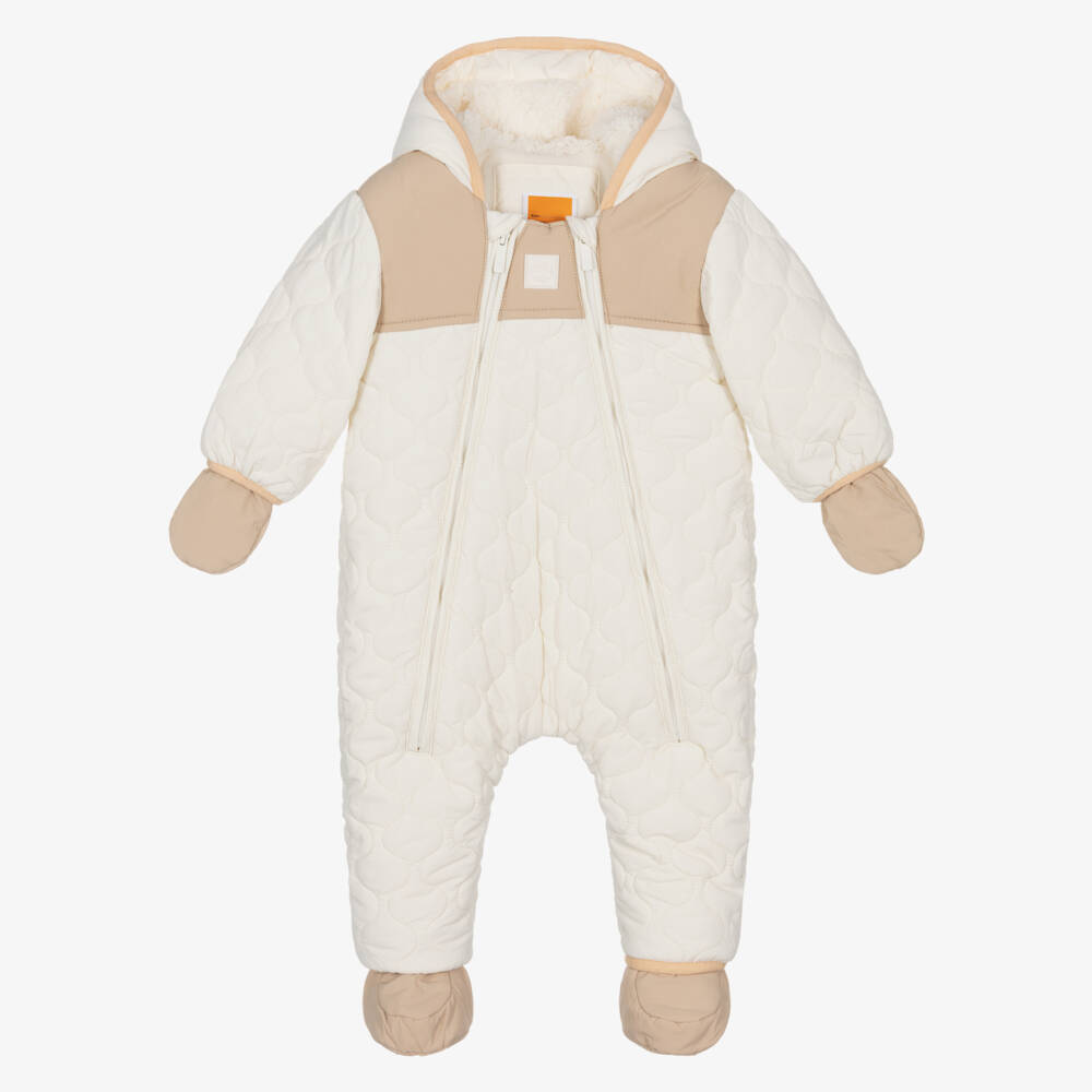 Timberland-Baby Boys Ivory Quilted Snowsuit with Cosy Fleece Lining | Childrensalon Outlet