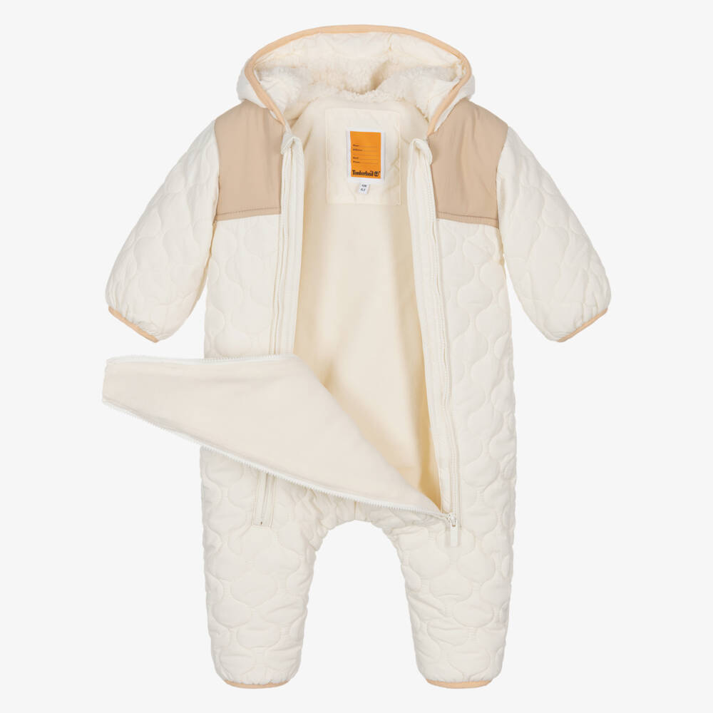 Timberland-Baby Boys Ivory Quilted Snowsuit with Cosy Fleece Lining | Childrensalon Outlet