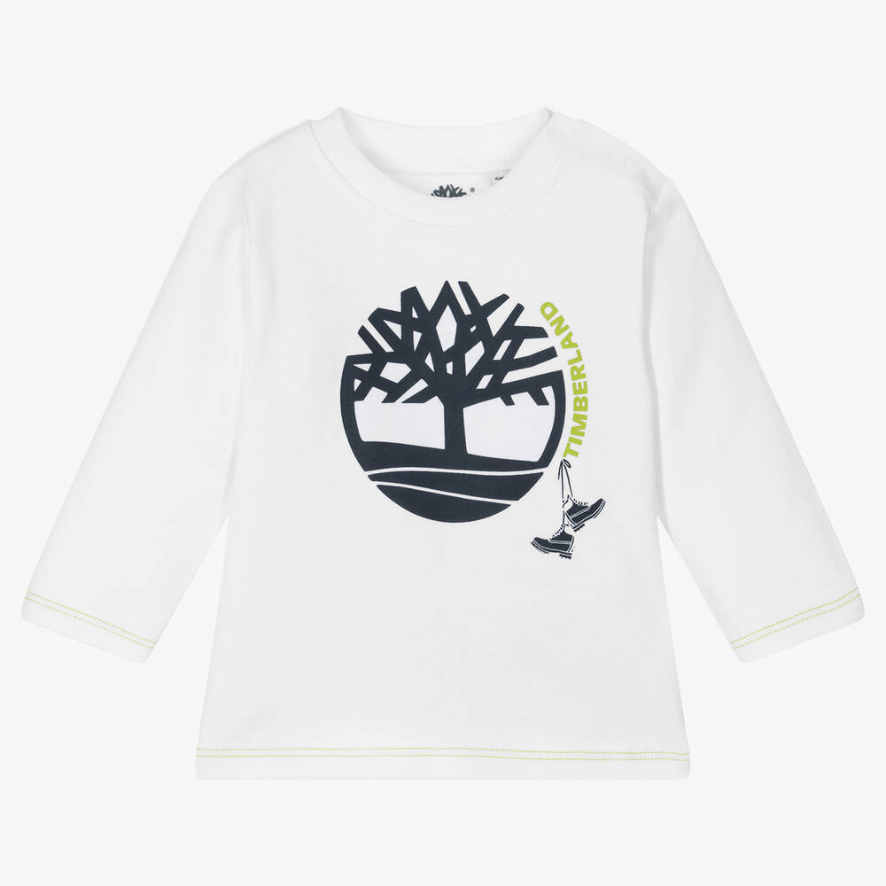 Timberland - توب قطن عضوي لون أبيض للمواليد | Childrensalon