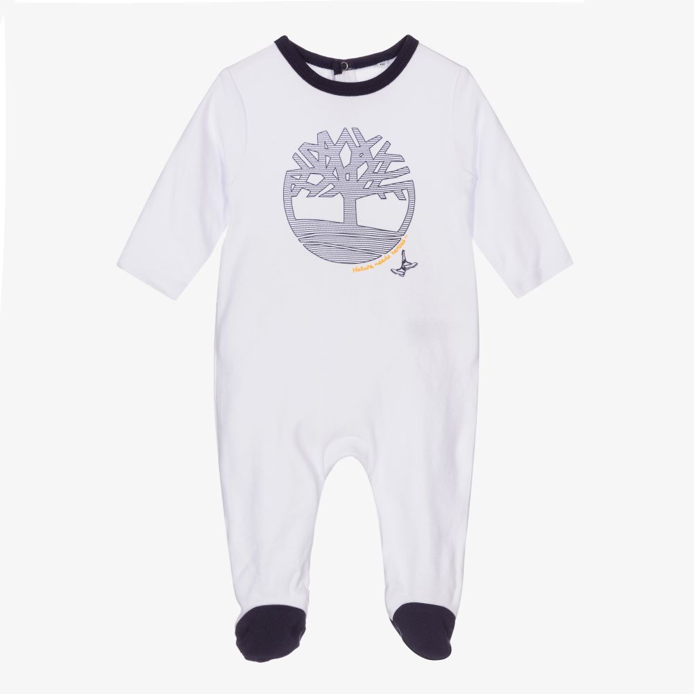 Timberland - Baby Boys White Logo Babygrow | Childrensalon