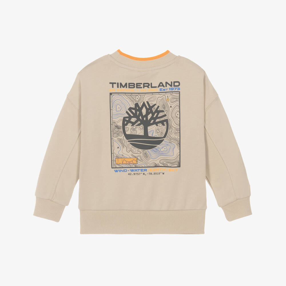Timberland-Бежевая толстовка с графическим принтом на спине для мальчиков | Childrensalon Outlet