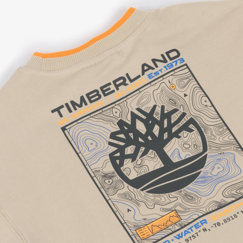 Timberland-Бежевая толстовка с графическим принтом на спине для мальчиков | Childrensalon Outlet