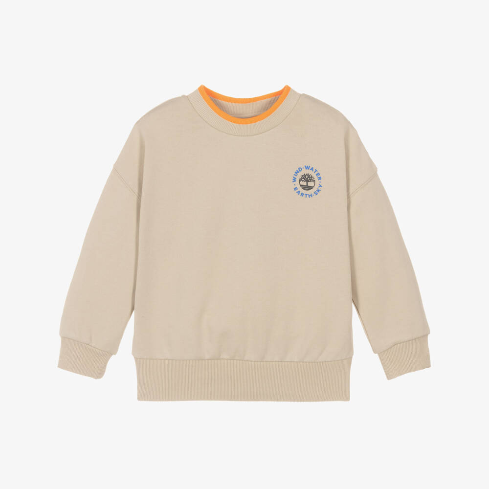 Timberland-Бежевая толстовка с графическим принтом на спине для мальчиков | Childrensalon Outlet
