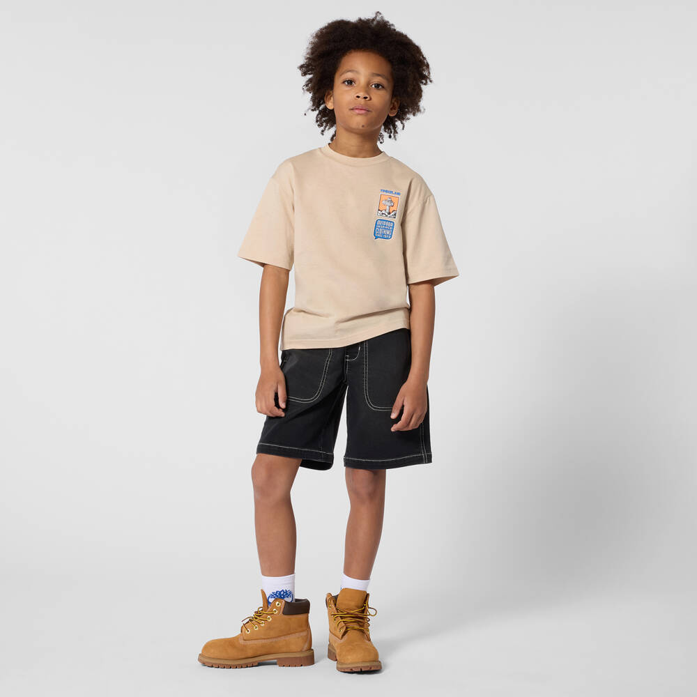 Timberland-Бежевая футболка с графикой на спине для мальчиков | Childrensalon Outlet