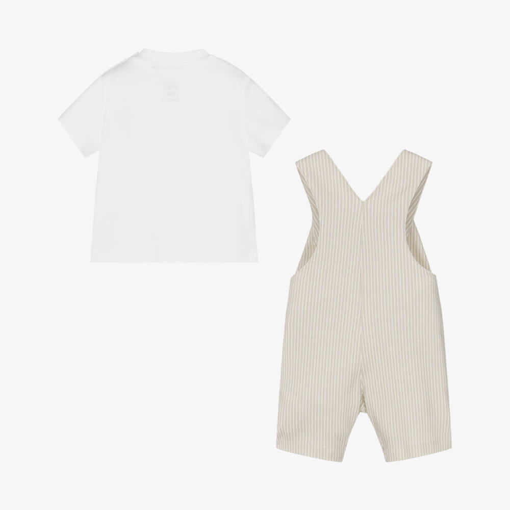 Timberland-Beige Stripe Dungaree Set | Childrensalon Outlet