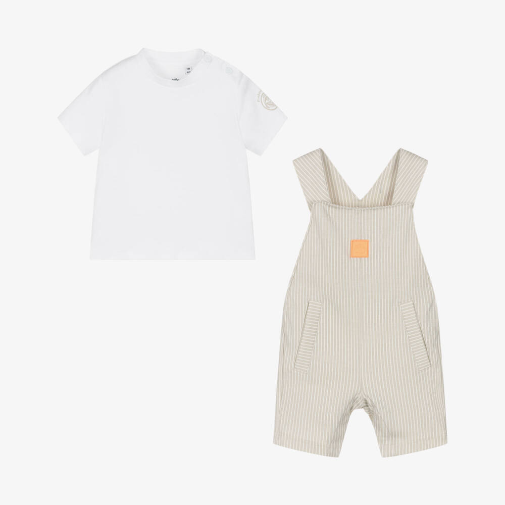 Timberland-Beige Stripe Dungaree Set | Childrensalon Outlet