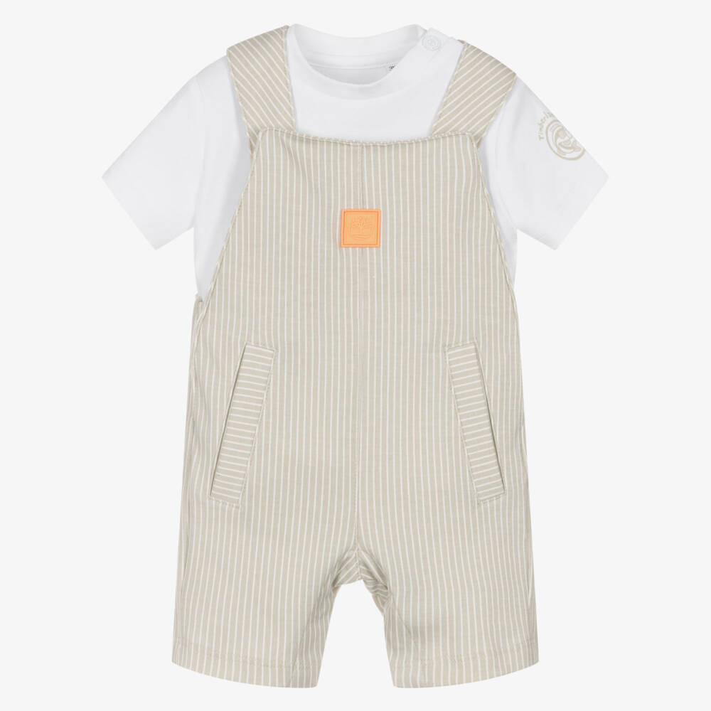 Timberland-Beige Stripe Dungaree Set | Childrensalon Outlet