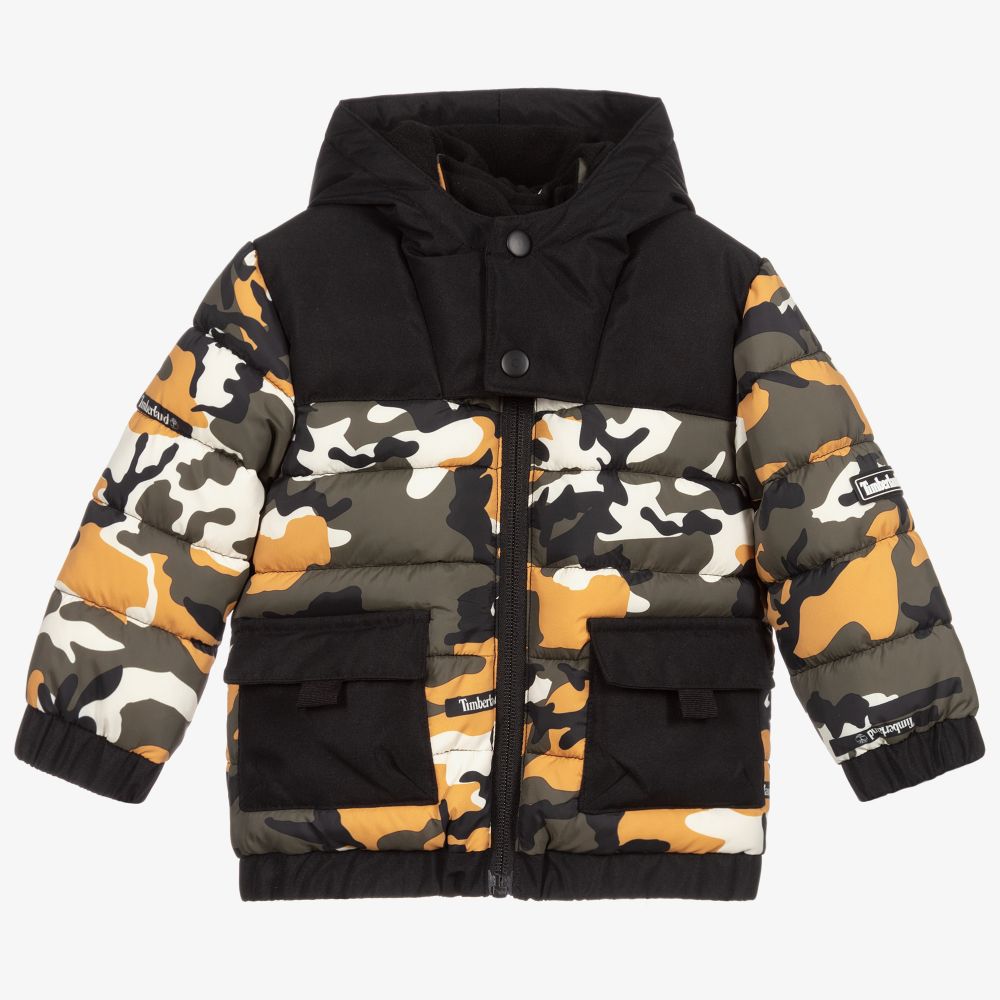 Timberland - Black & Green Camo Puffer Coat | Childrensalon