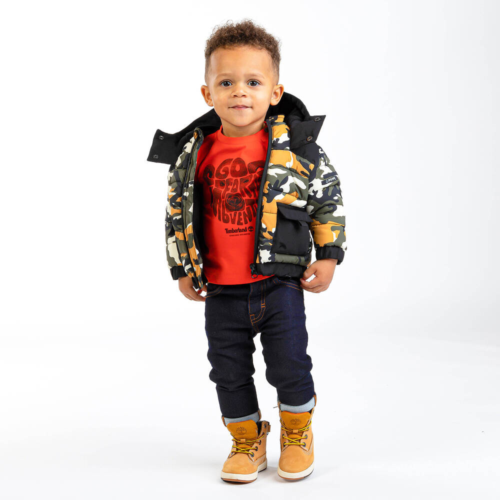 Timberland-معطف مبطن لون أسود وأخضر للأولاد | Childrensalon Outlet