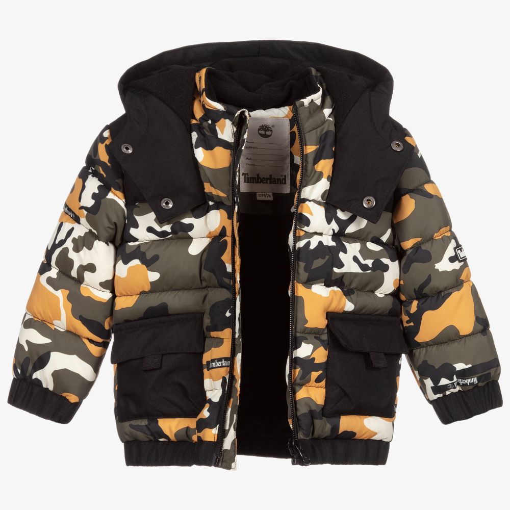 Timberland Black Green Camo Puffer Coat Childrensalon Outlet